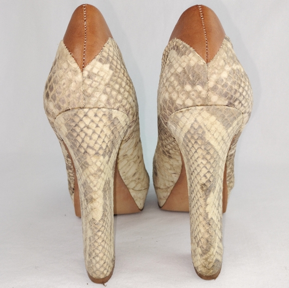 Sam Edelman 'Tacoma' Snake Embossed Genuine Leather Chunky Peeptoe Heels Sz. 8 - Picture 7 of 12